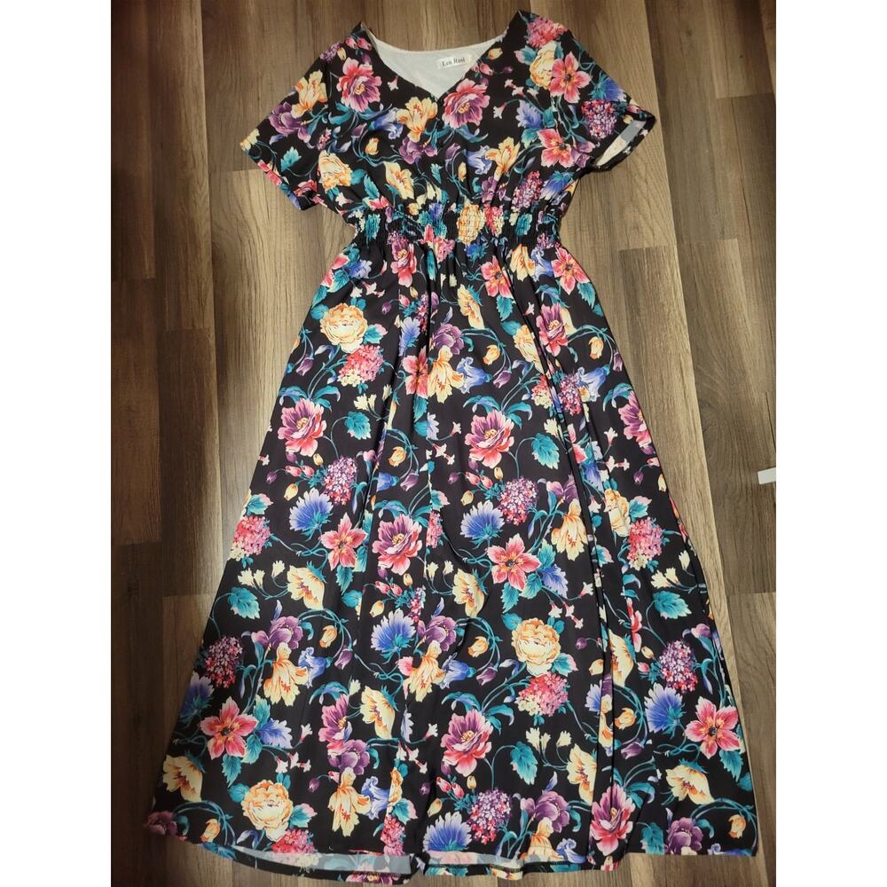 Colorful Floral Maxi Dress sz XL boho flowy whimsical - Picture 3 of 9